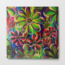 We Are All Striving To Bloom Metal Print | Flowers, Whimsical, Bouquet, Square, Vibrant, Acrylic, Bold, Contemporary, Pattern, Abstract 