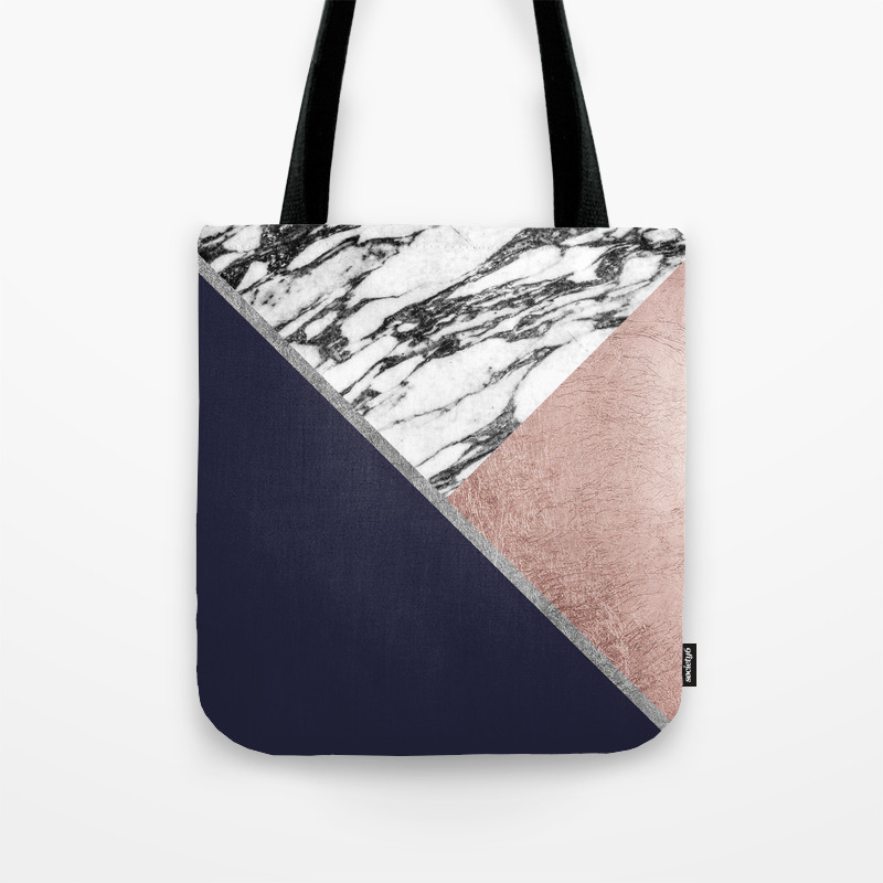 navy and rose gold bag