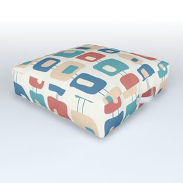 Funky Retro Squares Pattern Celadon Blue, Blue Green, Yellow, Peach and Salmon Outdoor Floor Cushion