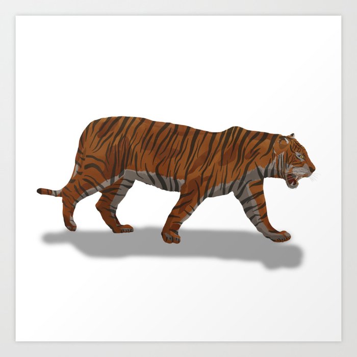  brown tiger walking and roaring digital painting Art Print