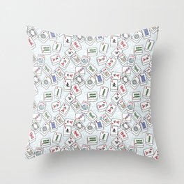Mahjong Tiles Jumbled Across White Background With Swirls Throw Pillow