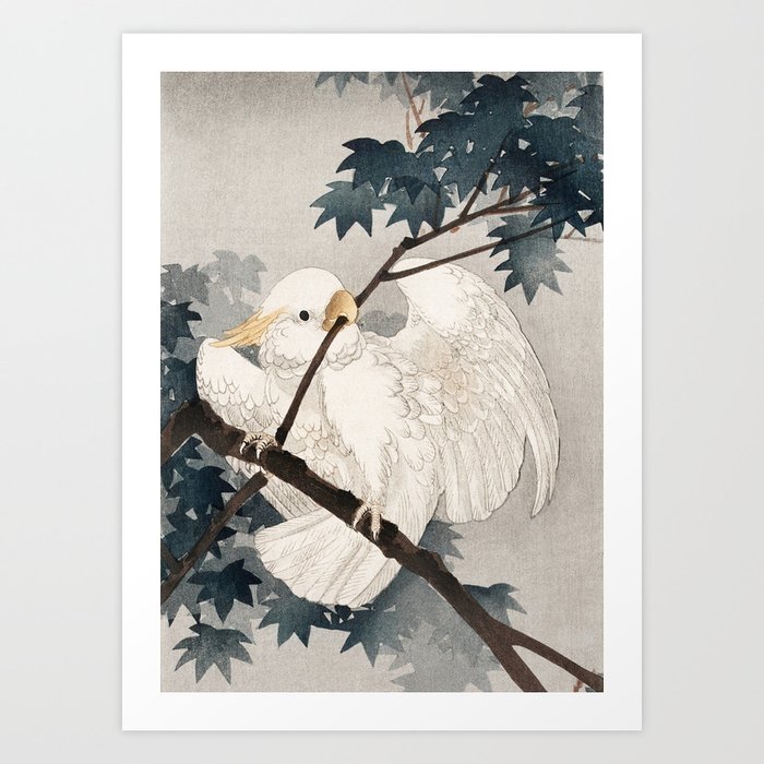 Cockatoo on a tree - Japanese vintage woodblock print Art Print