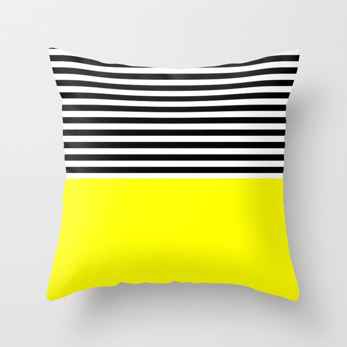 Neon Yellow With Black and White Stripes Throw Pillow