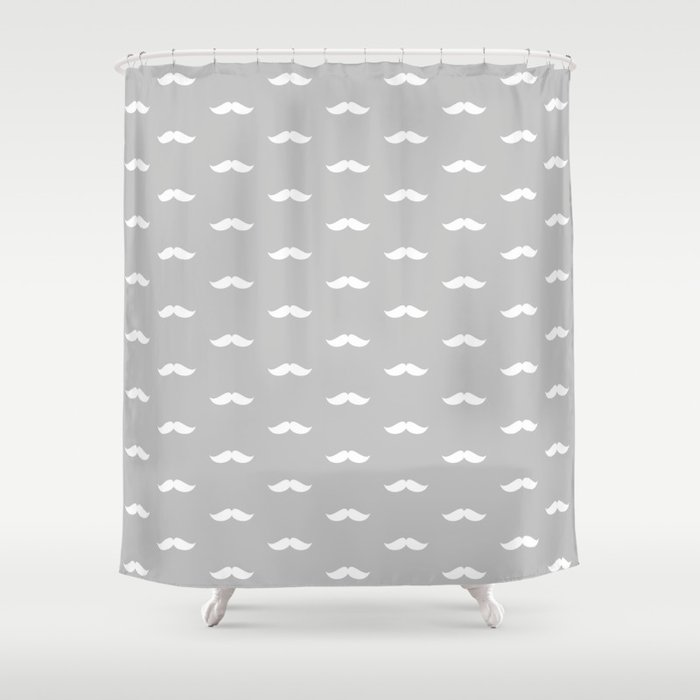 White Mustache pattern on light grey background Shower Curtain