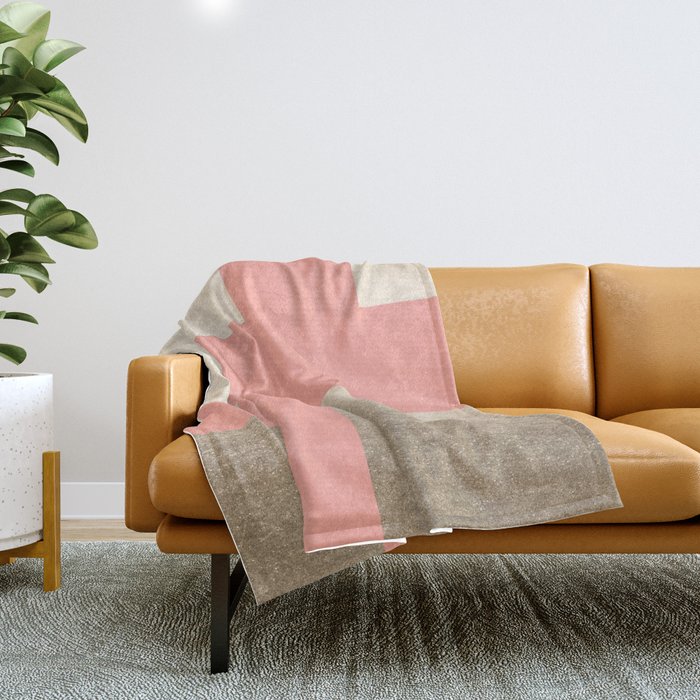 Simply Geometric White Gold Sands on Salmon Pink Throw Blanket