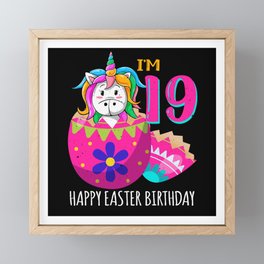 19 Year Old Age Birth Kawaii Unicorn Easter Sunday Framed Mini Art Print
