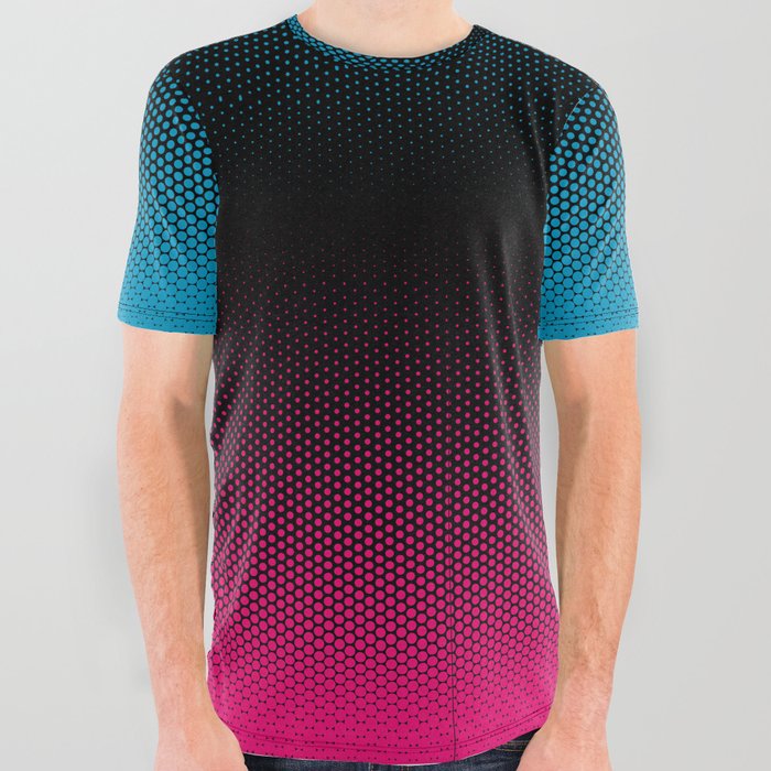 Halftone magenta-blue dot pattern All Over Graphic Tee