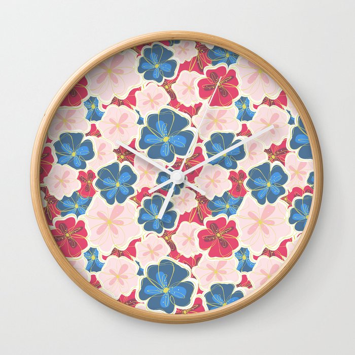 Floral abstract pattern vector illustration background. Tropical summer bouquet Wall Clock
