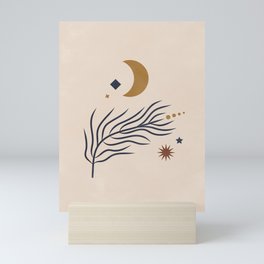 Moon and Leaf, Celestial Boho Print Mini Art Print