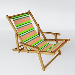 [ Thumbnail: Colorful Lavender, Forest Green, Light Salmon, Chartreuse, and Dark Green Colored Lined Pattern Sling Chair ]