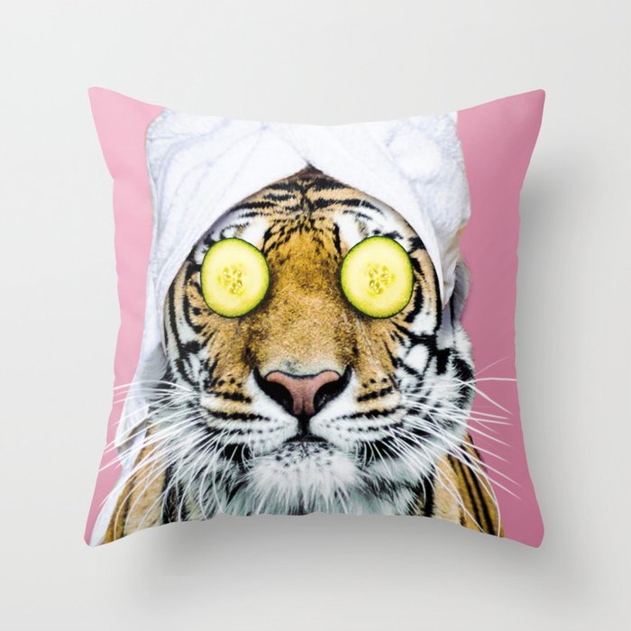 Tiger in a Towel Throw Pillow