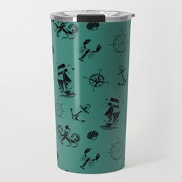 Green Blue And Black Silhouettes Of Vintage Nautical Pattern Travel Mug
