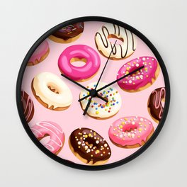 Doughnuts Confectionery Pink Chocolate Wall Clock