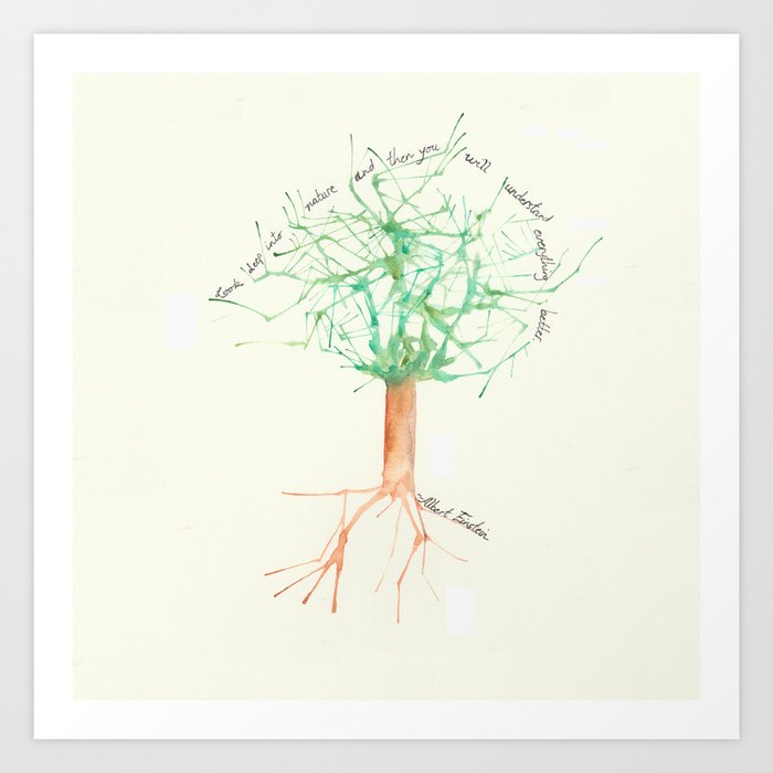 Organic Watercolor Tree with Einstein Quote Art Print
