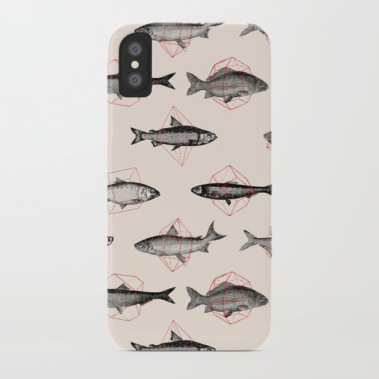 Fishes In Geometrics (Red) iPhone Case