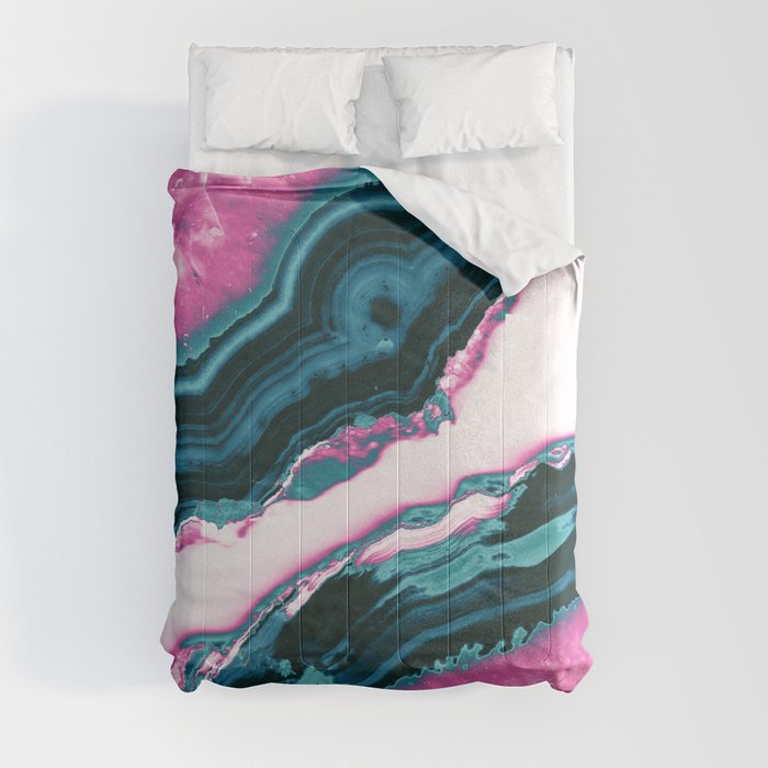 Aqua Pink Agate #4 #gem #decor #art #society6 Comforter