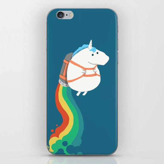 Fat Unicorn on Rainbow Jetpack iPhone & iPod Skin