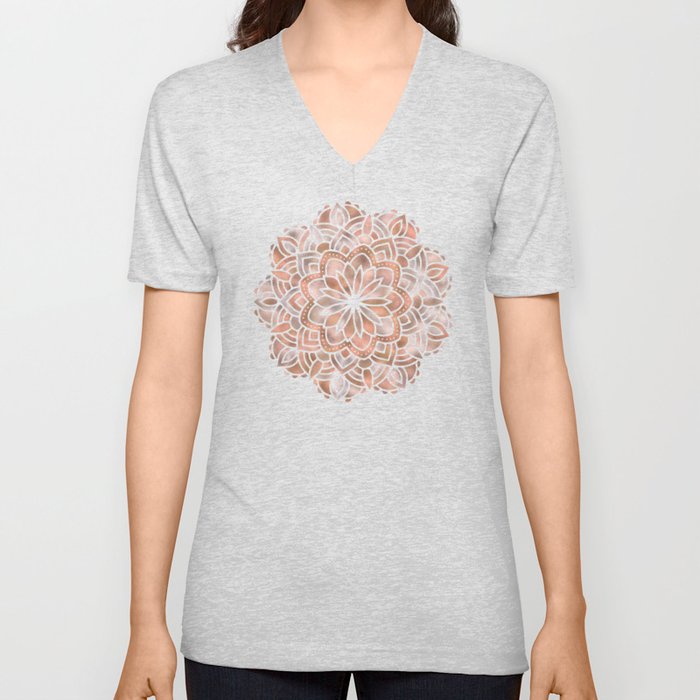 Mandala Rose Gold Flower V Neck T Shirt