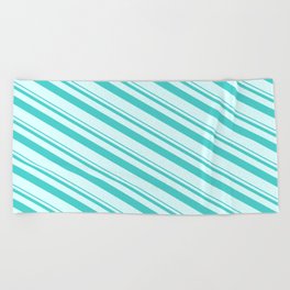 [ Thumbnail: Turquoise and Light Cyan Colored Lined/Striped Pattern Beach Towel ]
