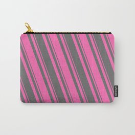 [ Thumbnail: Hot Pink and Dim Grey Colored Pattern of Stripes Carry-All Pouch ]