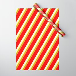 [ Thumbnail: Goldenrod, Red, Light Yellow & Yellow Colored Striped/Lined Pattern Wrapping Paper ]