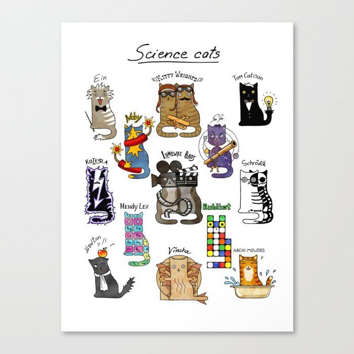 Science cats. History of great discoveries. Physics, chemistry etc Leinwanddruck Science cats. History of great discoveries. Physics, chemistry etc Leinwanddruck