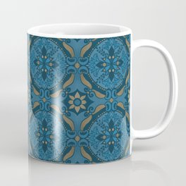 Blue and Gold Abstract Floral Tile Coffee Mug