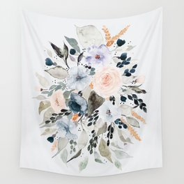 Loose Blue and Peach Floral Watercolor Bouquet  Wall Tapestry