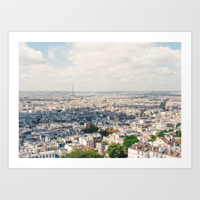 Eiffel Tower Aerial City View from Sacre Coeur Paris, France Art Print