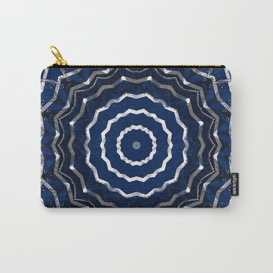 Blue stripes on white grunge textured kaleidoscope Carry-All Pouch