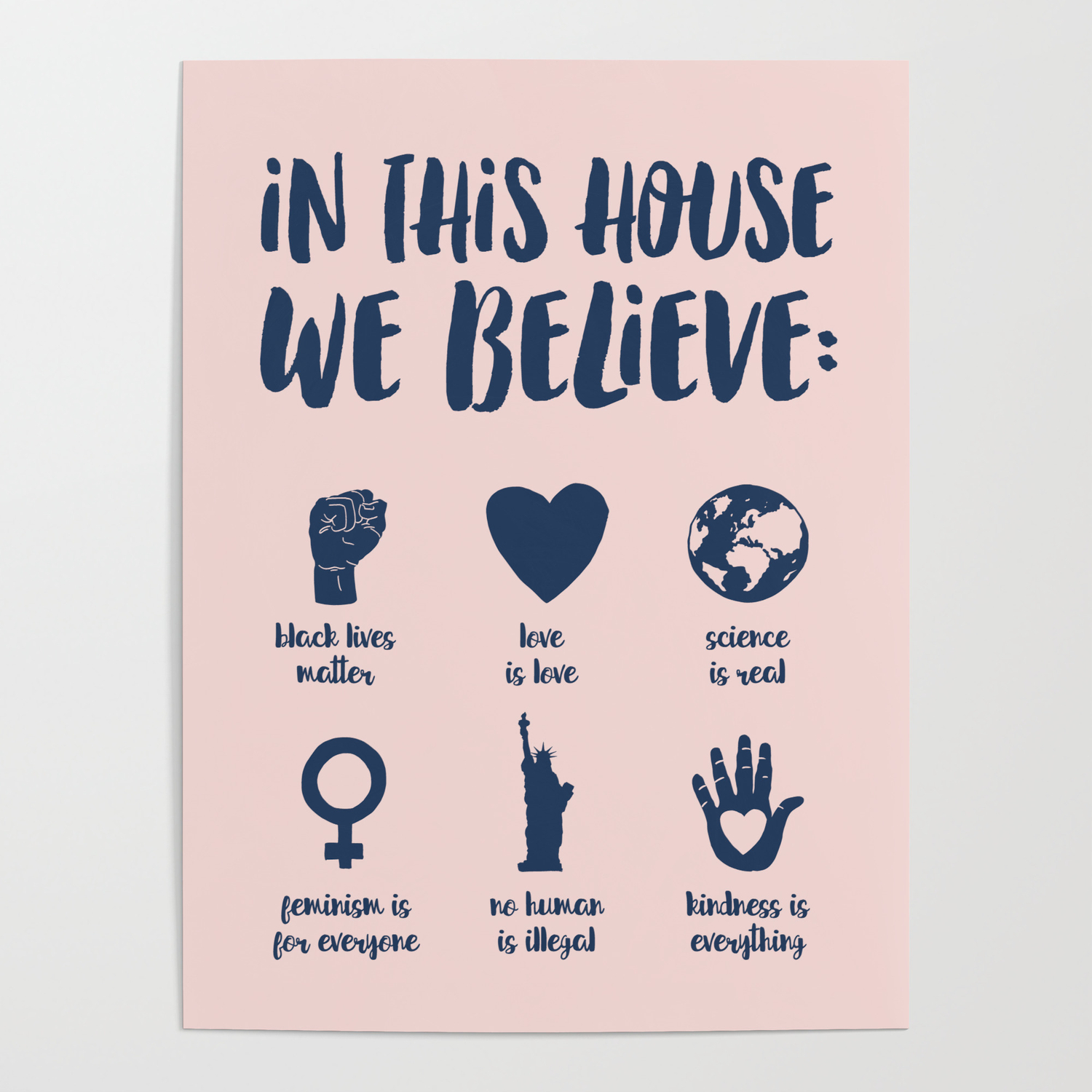 In This House We Believe Brush Script Pink Poster By Little Gold Pixel Society6