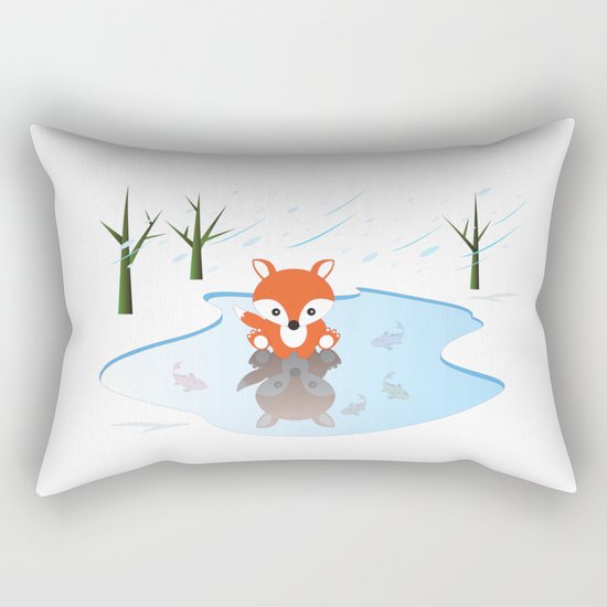 Little Fox On Ice Rectangular Pillow