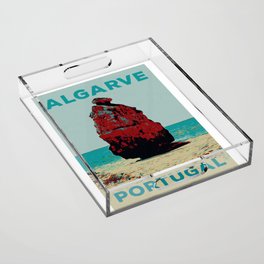 Algarve Portugal vintage travel, Marinha beach Acrylic Tray