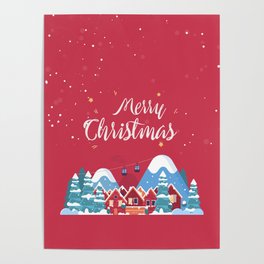 Merry Christmas Background With Winter holidays in the mountains concept banner. Poster