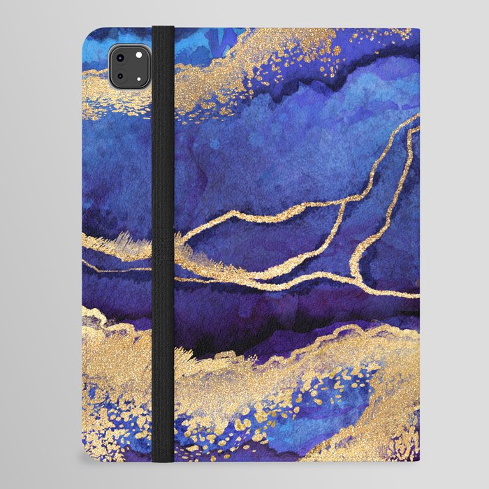 Royal Blue + Violet + Gold Abstract Shoreline iPad Folio Case