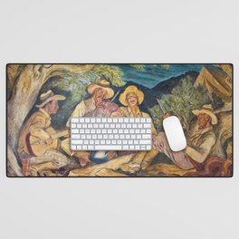Texas Ranger Troop in Camp Singing with Guitar, WPA Mural landscape painting by Ward Lockwood Desk Mat