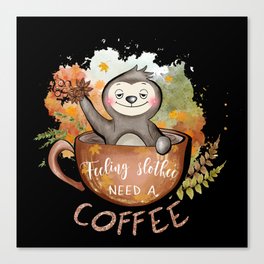 Autumn coffee graphic sublimation sloth Canvas Print