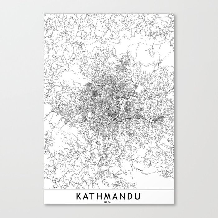 Kathmandu White Map Canvas Print