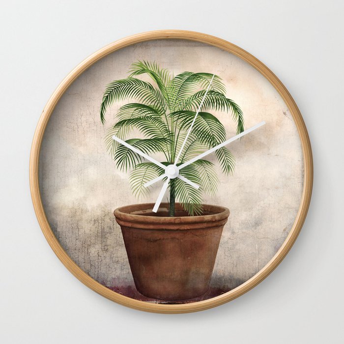 Vintage potted tropical palm Wall Clock