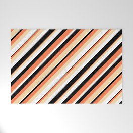 [ Thumbnail: Coral, Tan, White & Black Colored Lines/Stripes Pattern Welcome Mat ]