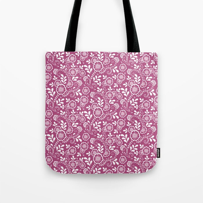 Magenta And White Eastern Floral Pattern Tote Bag