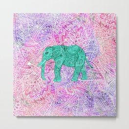Elephant in Paisley Dream Metal Print | Elepahnt, Pattern, Turquoise, Boho, Drawing, Pasiley, Watercolor, Floral, Graphic Design, Modern 