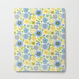 Springtime Floral Metal Print | Green, Easterdesign, Lightblue, Graphicdesign, Blueflowers, Springdesign, Yellowflowers, Lavender, Flowerpillow, Barbarapixton 
