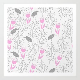 Kiwi Garden - Pink and Gray Art Print