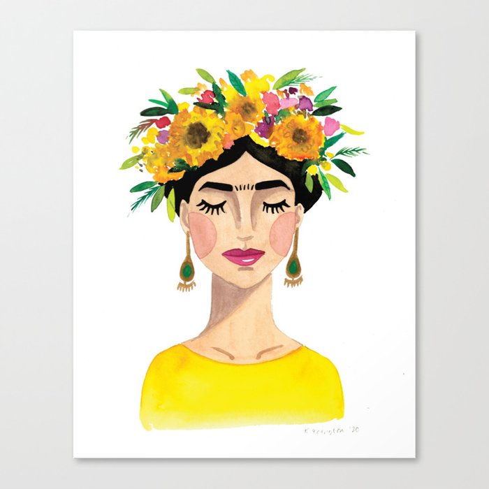 Floral Frida - Yellow Canvas Print