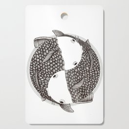 Pisces - Fish Koi - Japanese Tattoo Style (black and white) Cutting Board