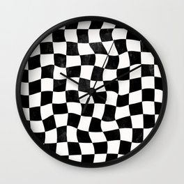 Black and White Warped Checkerboard Wall Clock