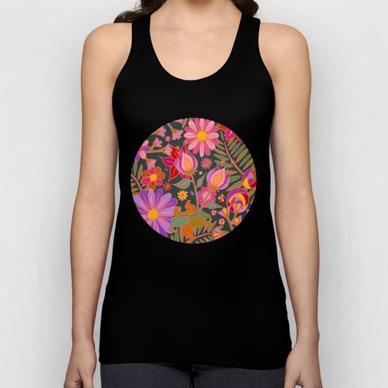 Flowers on Green Unisex Tank Top