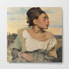 Portrait of a Woman; Girl at the Cemetery female painting by Eugene Delacroix for bedroom, living room, home wall decor Metal Print