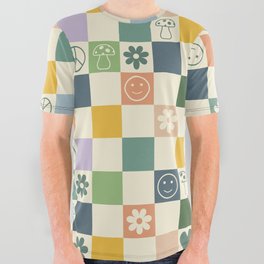 Happy Checkered pattern colorful All Over Graphic Tee